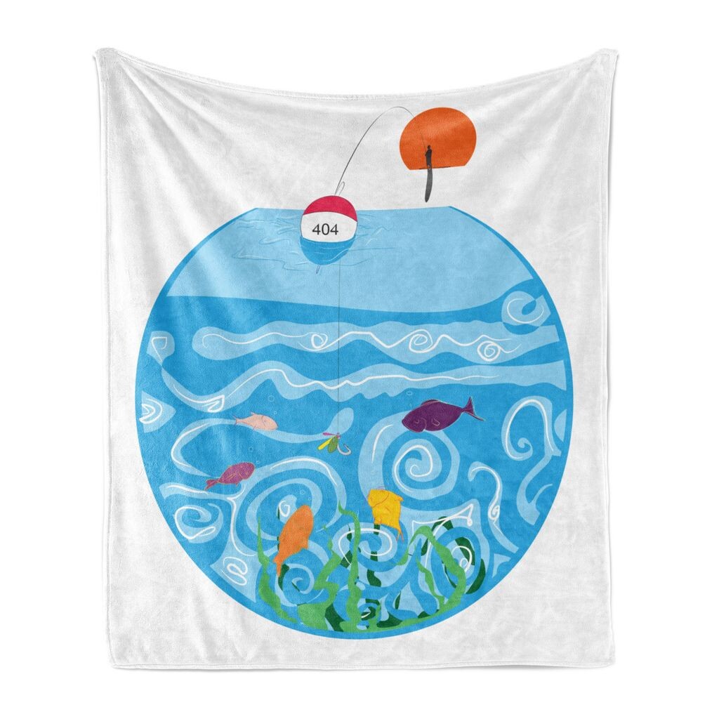 

ABAKUHAUS Fishing Theme Мягкое фланелевое флисовое одеяло, Рыбалка с аквариумом, уютный плюш для использования в помещении и на улице, 125 x 175 см, разноцветное