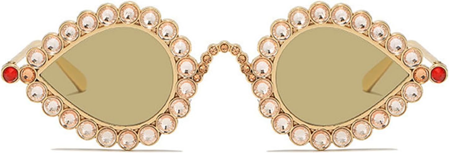 

Willochra Модные солнцезащитные очки «кошачий глаз» в стиле панк с бриллиантами для женщин и мужчин, роскошные, со стразами, блестящие, в стиле Y2k, для вечеринок, Gold Lens