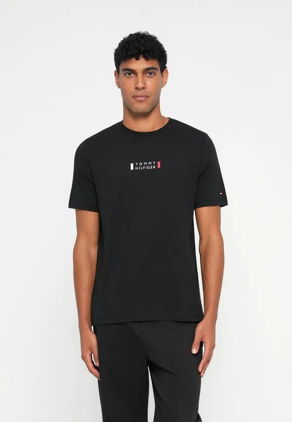 Футболка с небольшим центральным вырезом, базовая футболка. Tommy Hilfiger, Black
