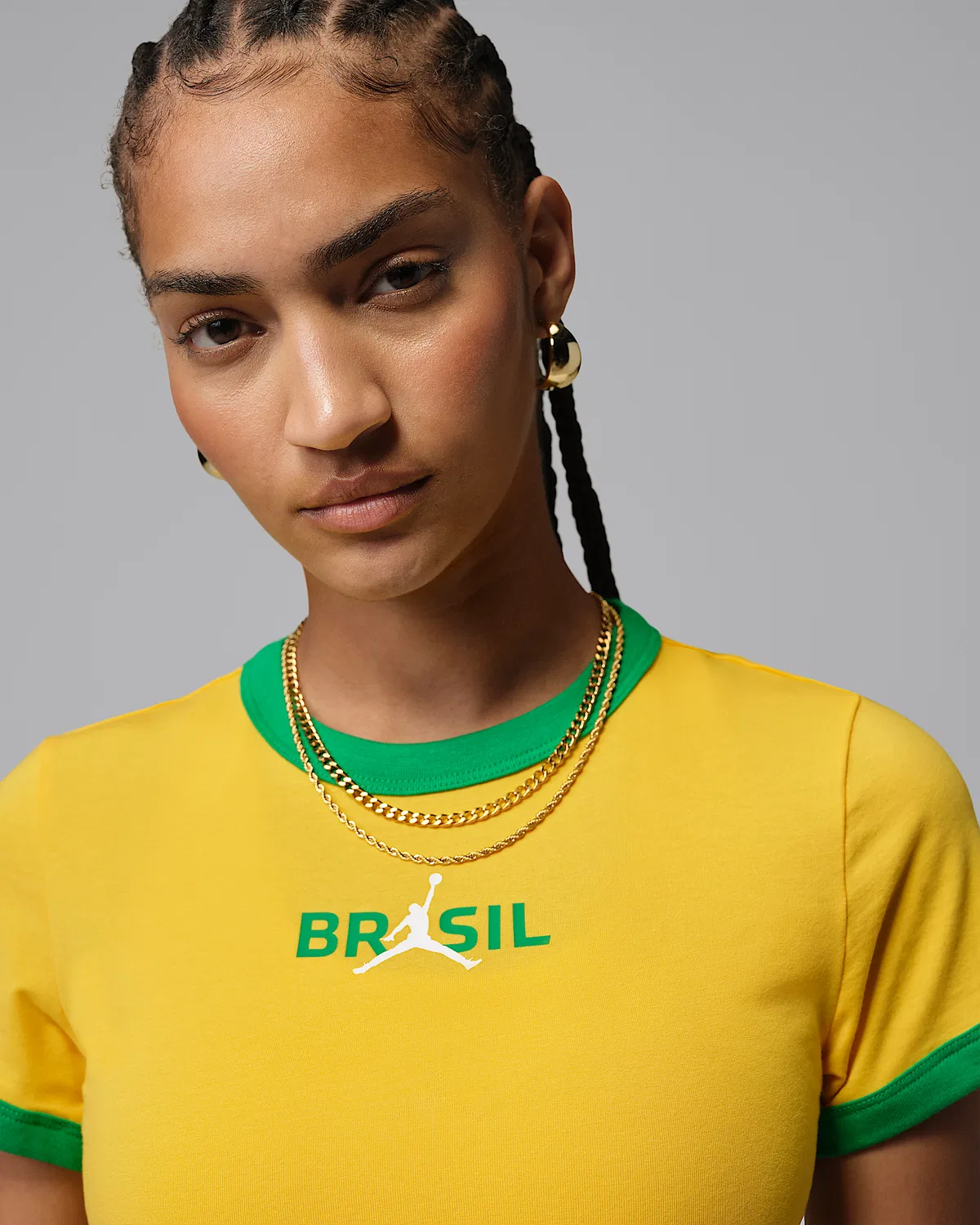 Женская футболка с принтом Brazil Crewneck Jordan, Varsity Maize/Lucky Green — фото 3