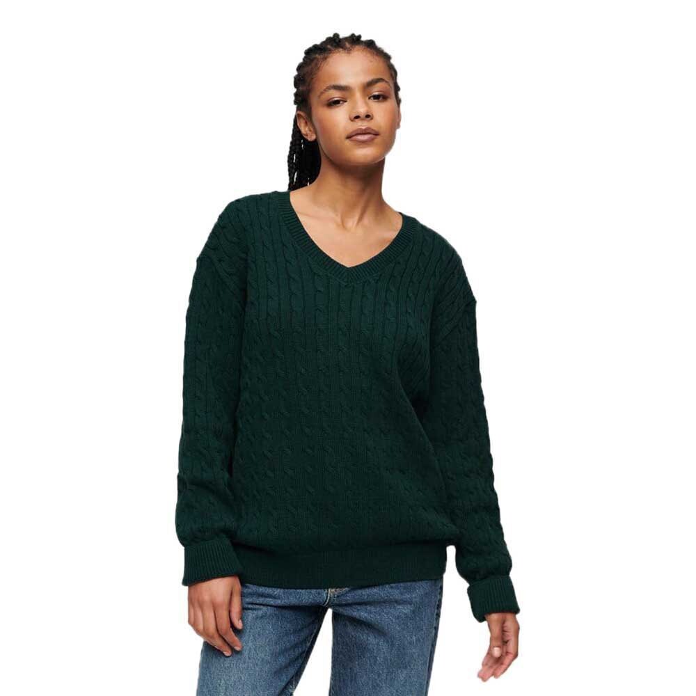 

Свитер Superdry Oversized V Cable V Neck, зеленый