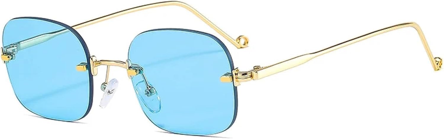 

Солнцезащитные очки с защитой от УФ-излучения UV400 | Маленькие безободковые панк-очки с синими прозрачными линзами | Для женщин и мужчин, для занятий спортом на открытом воздухе и вождения DSVIGF, C6gold-blue