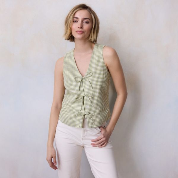 

Женский жилет с завязкой спереди Lc Lauren Conrad, цвет green tina gingham