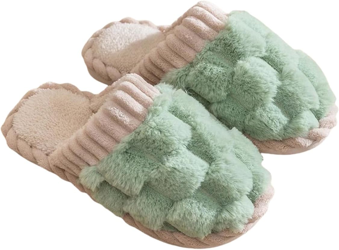 

Женские плюшевые тапочки в клетку, теплые уютные нескользящие тапочки, удобная домашняя обувь, зимние мужские Generic, зеленый