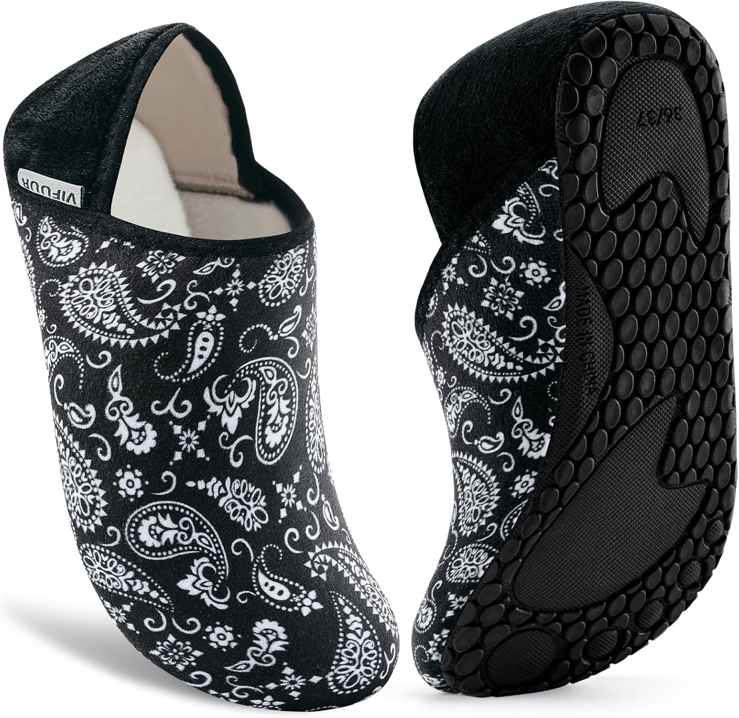 

Домашние тапочки VIFUUR для женщин и мужчин, носки-тапочки для дома, уютные пушистые тапочки, подходящие для спальни и путешествий, черный