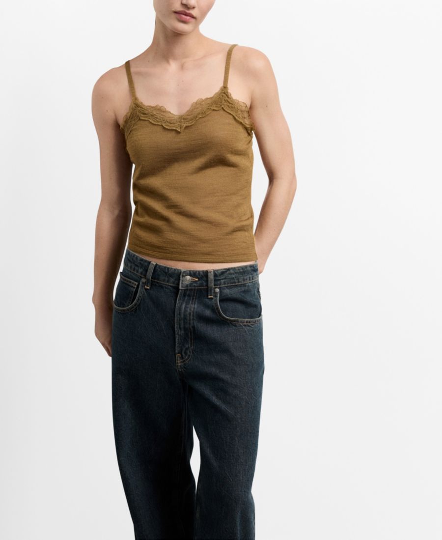 

Женская кружевная блузка из шерстяной смеси MANGO, Ochre