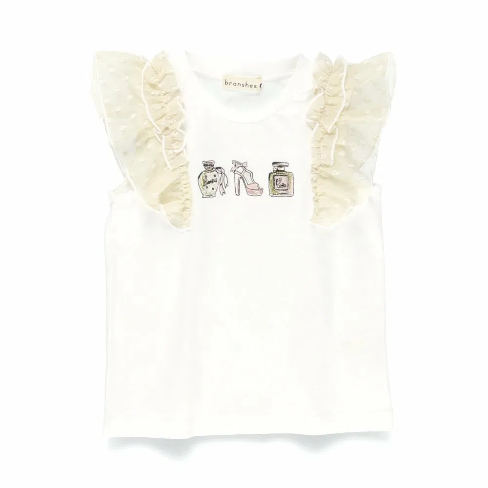 Футболка с вышитым мотивом и оборкой на плече Branshes, off white — фото 2