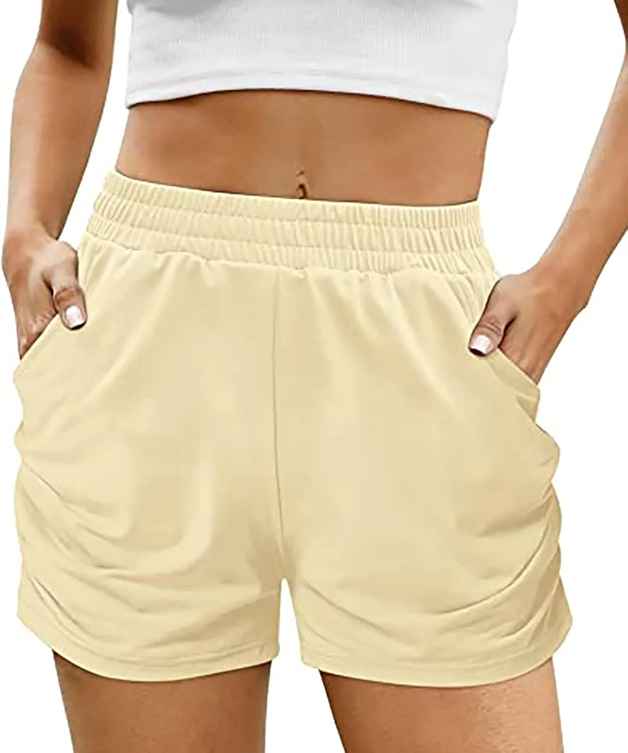Шорты спортивные женские, Elastic Waist, Beige