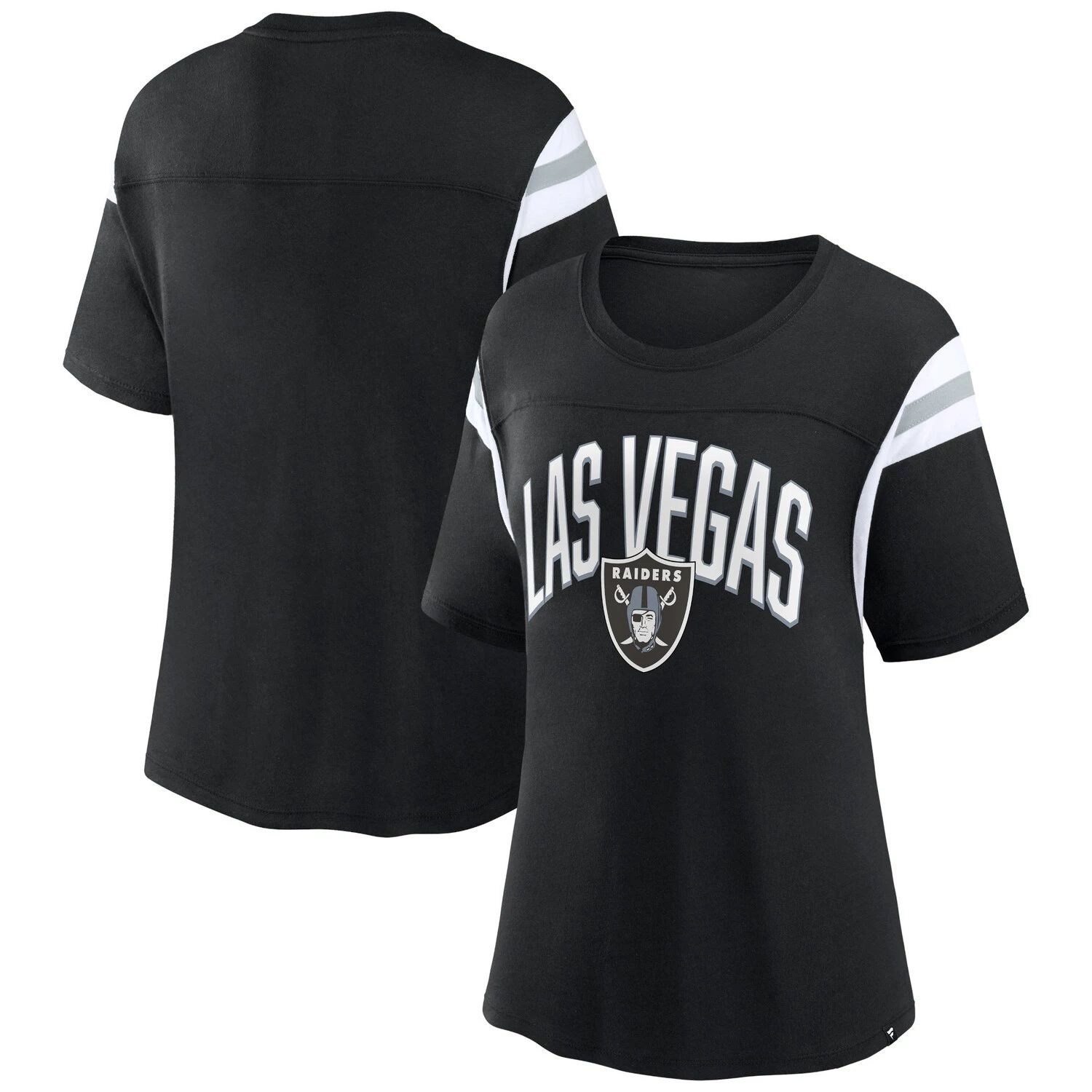 

Черная женская футболка с фирменным логотипом Las Vegas Raiders Earned Stripes Fanatics Fanatics, Черный, Черная женская футболка с фирменным логотипом Las Vegas Raiders Earned Stripes Fanatics Fanatics