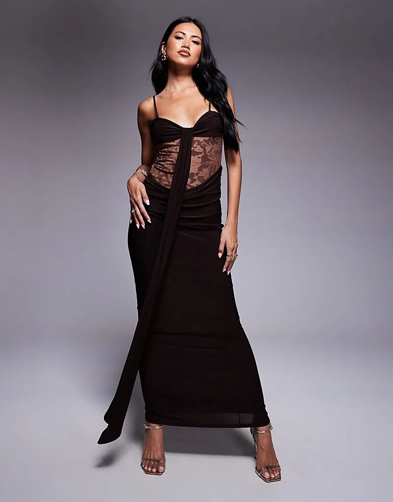 

Платье-макси ASOS DESIGN Devore Hybrid Slinky шоколадного цвета