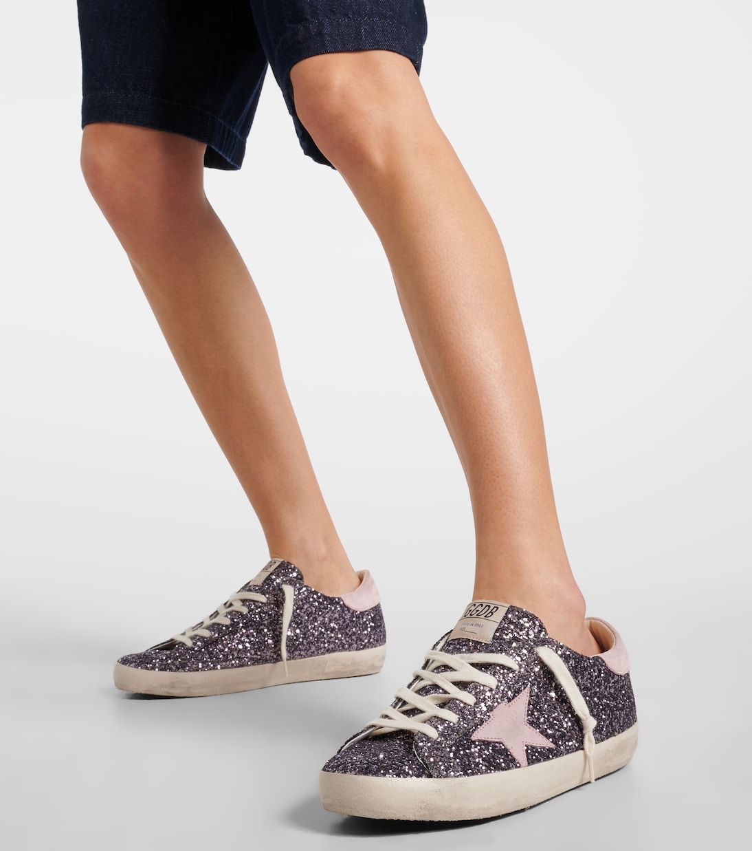 Суперзвёздные кроссовки с блёстками Golden Goose, Silver Glitter / Rosa Antico — фото 4