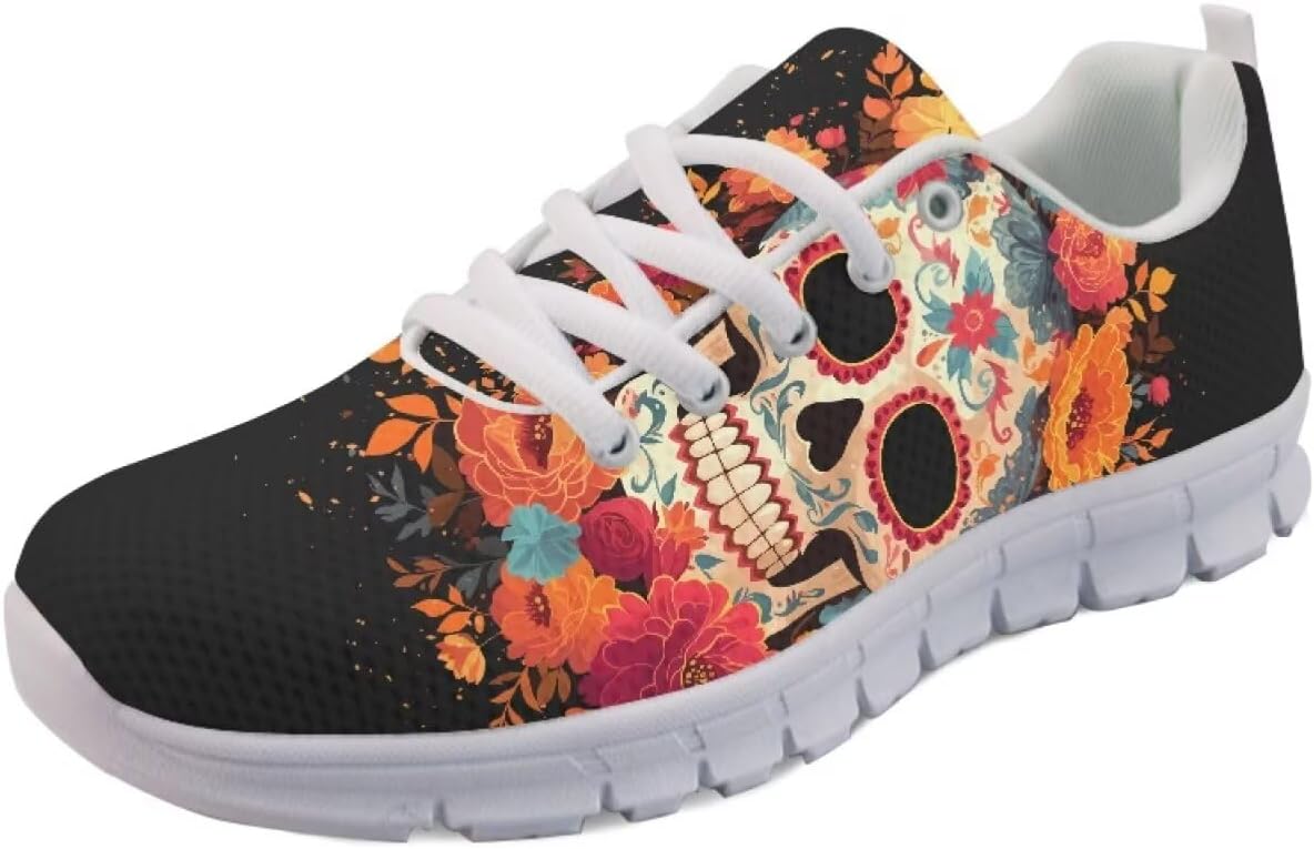 

Кроссовки Forchrinse для женщин и мужчин, повседневные обувь на шнуровке, дышащие легкие теннисные кроссовки для тренировок и ходьбы, Skull Flowers
