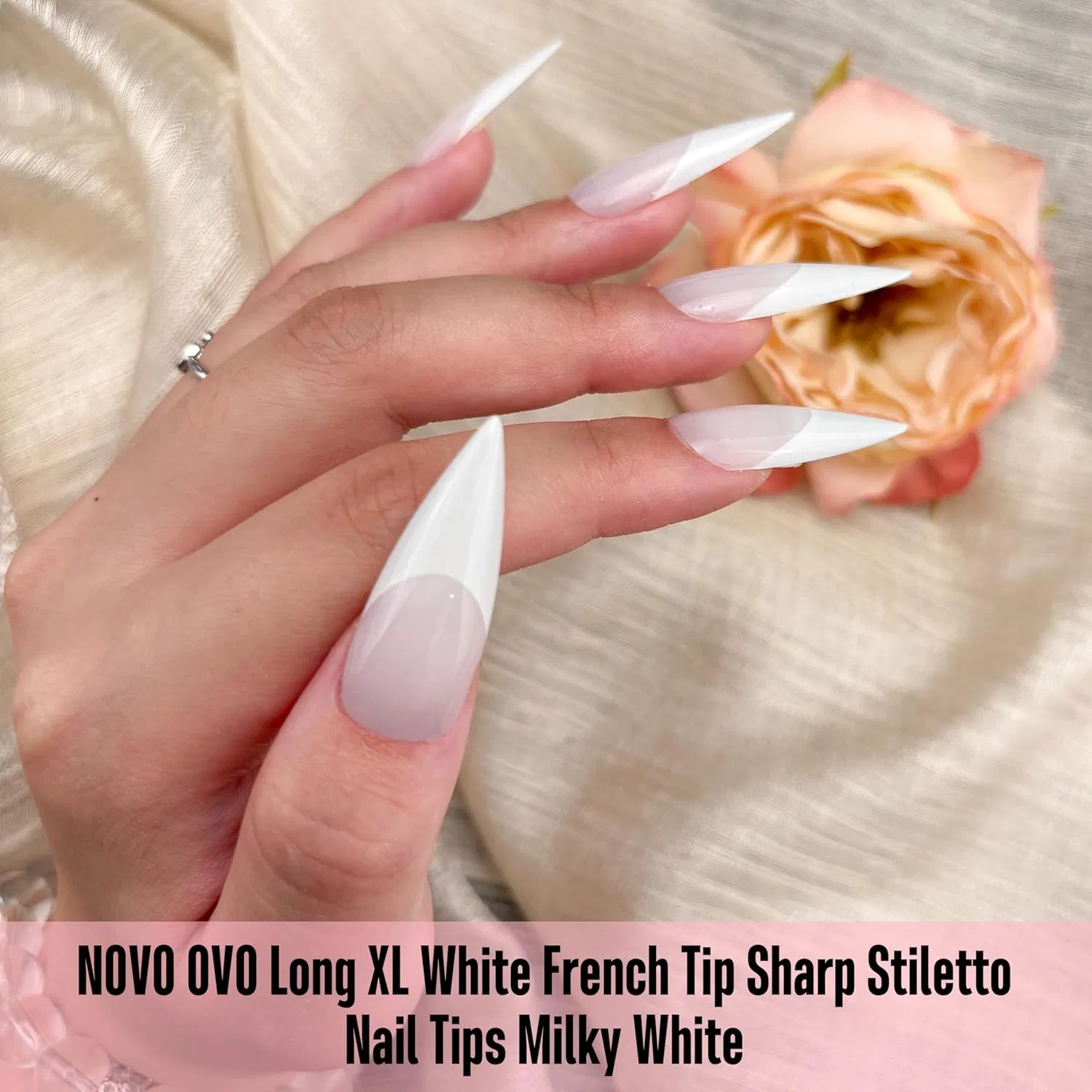 Длинные накладные ногти «French Tips Long XL» от NOVO OVO Novo Ovo, Long Xl White French Tip Sharp Stiletto Nail Tips Milky White_Eu — фото 2