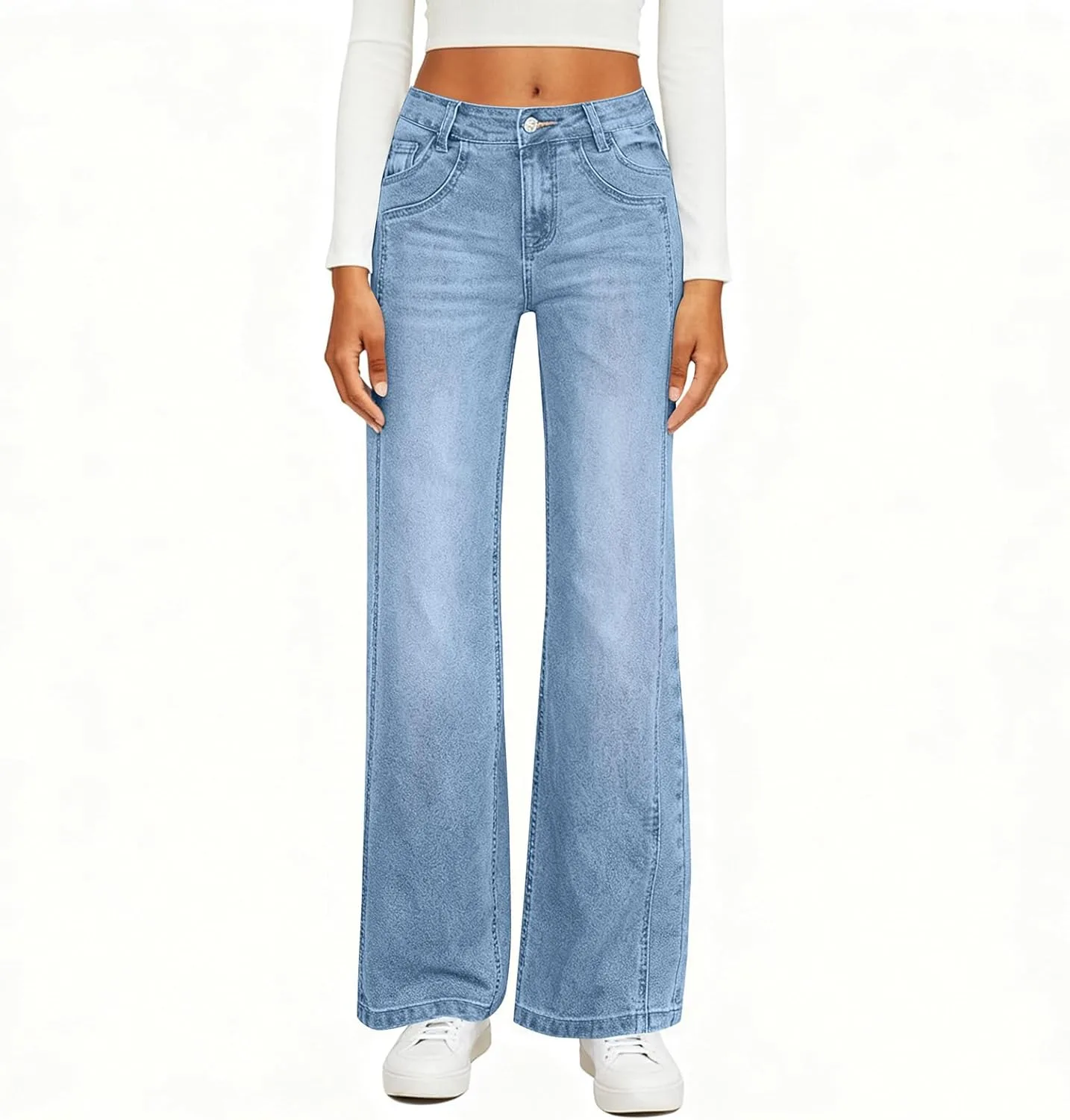 

Прямые джинсы для женщин Baggy Boyfriend Stretch Button Mid Rise
