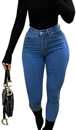 Generic Женские джинсы Plus Size в стиле скинни, потертые, из мягкой эластичной ткани, глубокого синего цвета, длинные, с застежкой-молнией — фото 3