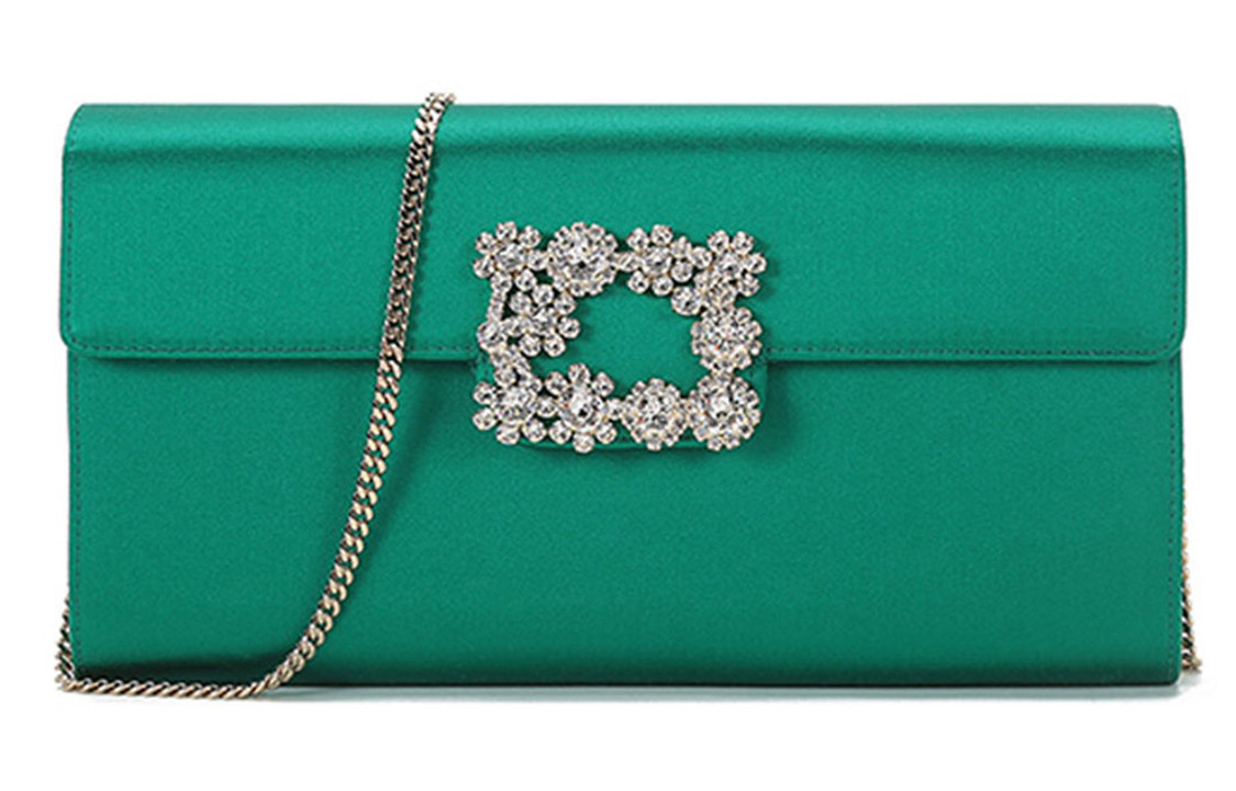 

Roger Vivier Цветочная страза шелковый атлас конверт сумка, женская сумка через плечо зеленый золотой
