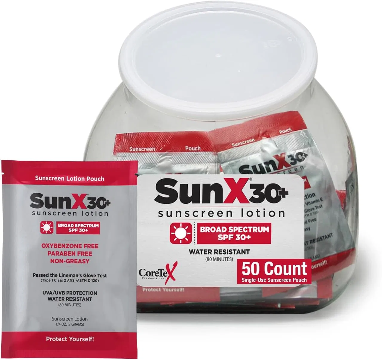 Солнцезащитный лосьон SPF 30 CoreTex Sun X 30, 50 пакетиков, 1.69 унции, белый