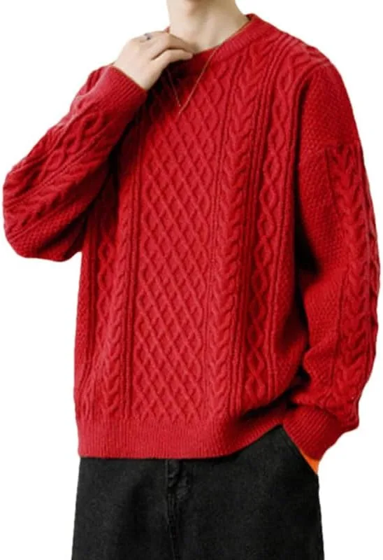 

Мужской свитер с длинным рукавом и круглым вырезом в стиле винтаж