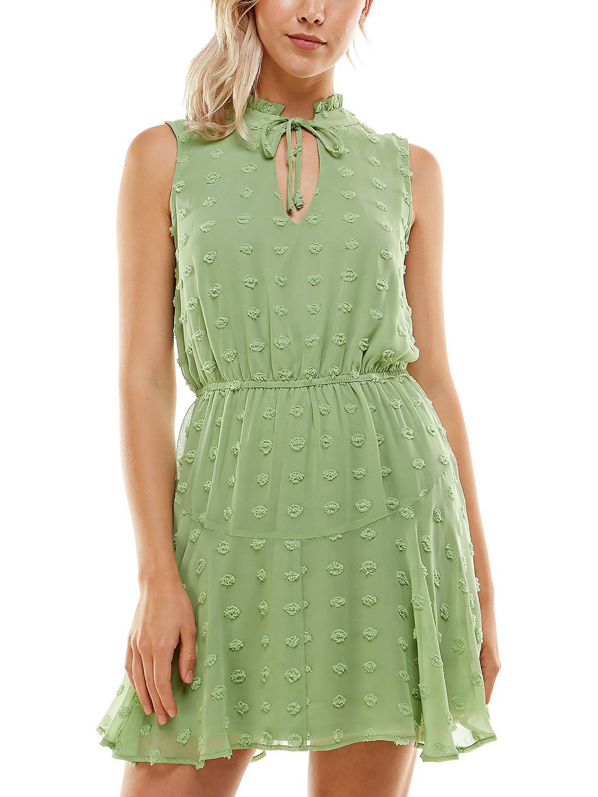 

Платье юниорское женское Swiss Dot короткое и расклешенное Crystal Doll, цвет meadow green