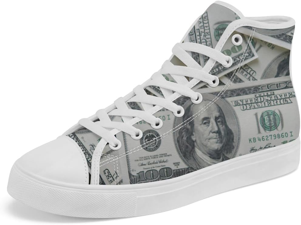 

Высокие кеды из холста с долларовым принтом для мужчин и женщин, высокие кроссовки на шнуровке, повседневная обувь, подарок для него и нее Chebing, 619 Gray