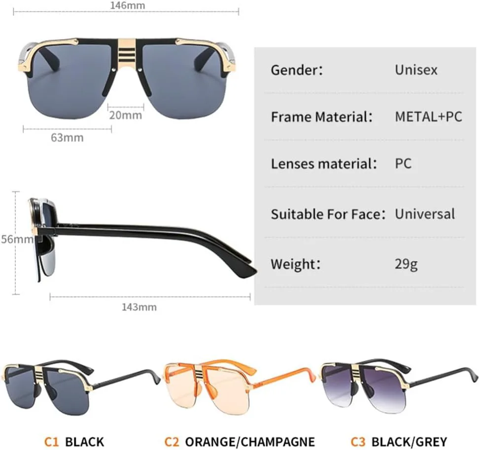 

Солнцезащитные очки без оправы для женщин и мужчин, большие, в стиле ретро, ​​с плоской верхней частью, крупные, с защитой от УФ-излучения UV400 TVTBBVV, Blue