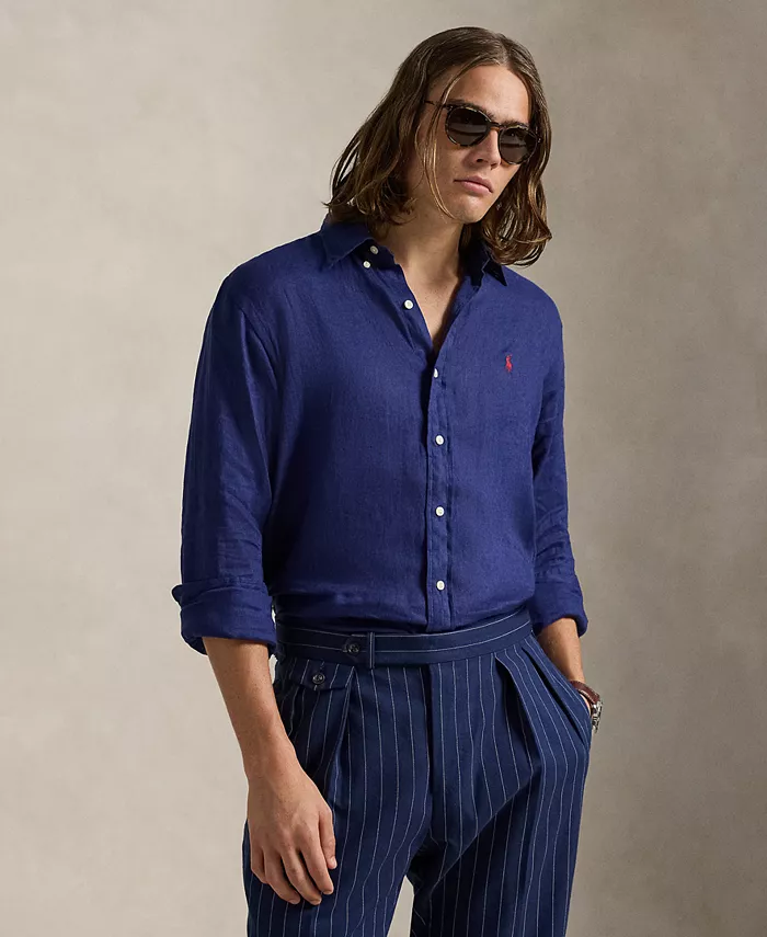 

Мужская классическая льняная рубашка Polo Ralph Lauren, синий
