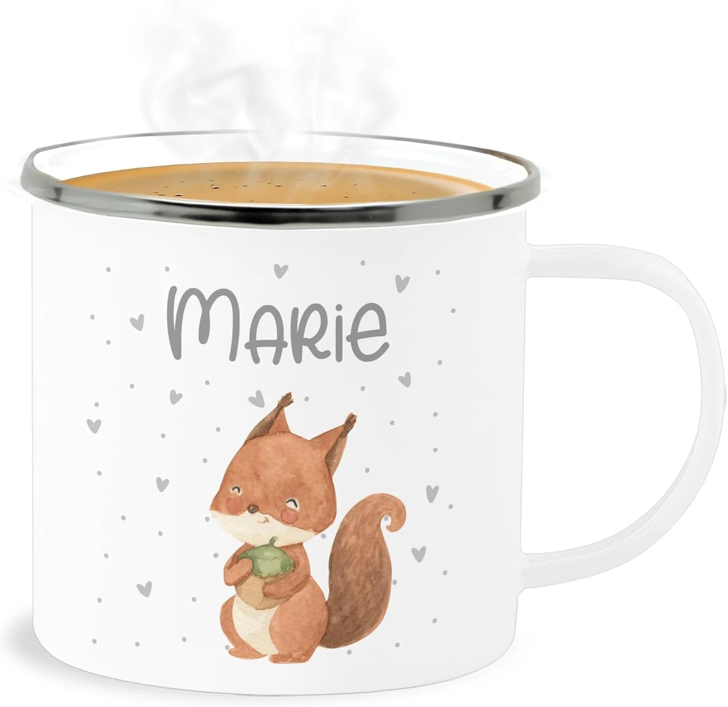 Эмалированная кружка с белкой, 300 мл, white silver Geschenk mit Namen personalisiert by Shirtracer