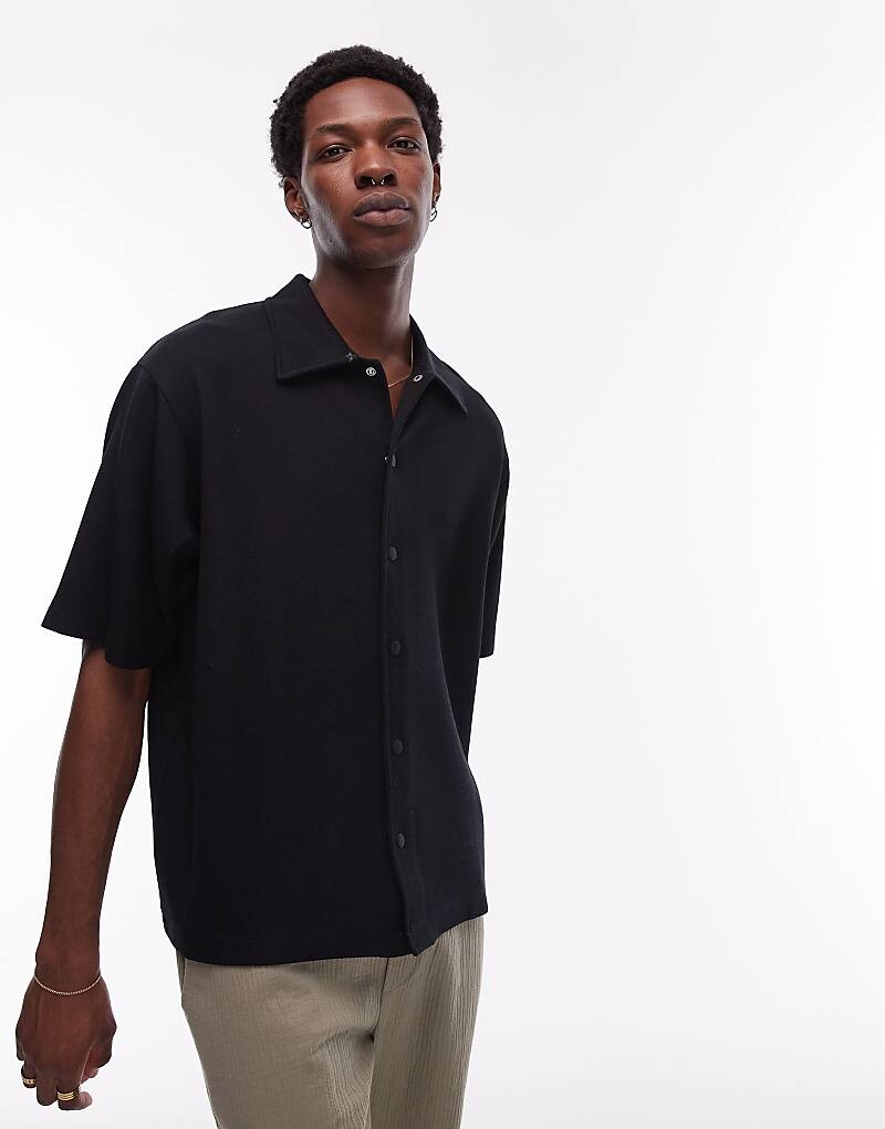 

Черная футболка-поло оверсайз из джерси с кнопками Topman