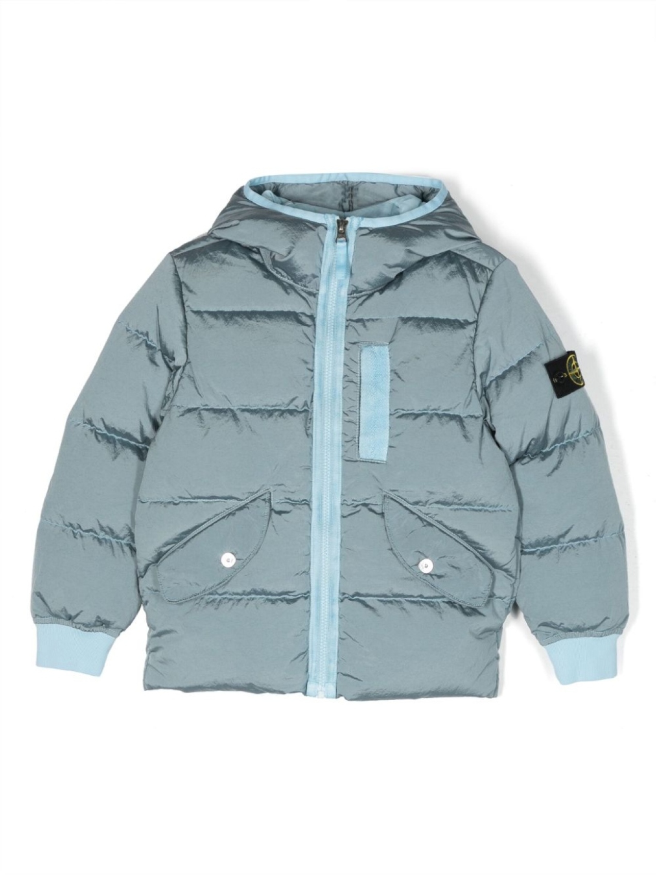 

Stone Island Junior пуховик с капюшоном и нашивкой Compass, синий