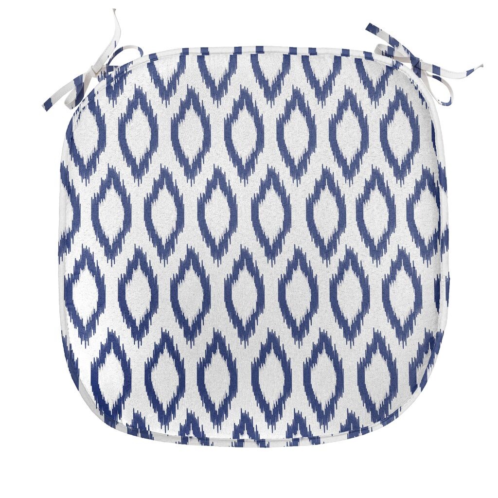 

ABAKUHAUS Подушка для обеденного стула Ikat, украшение в восточном синем цвете, декоративная водонепроницаемая подушка с ремнями для кухонных сидений, 40 см x 40 см, королевский синий белый