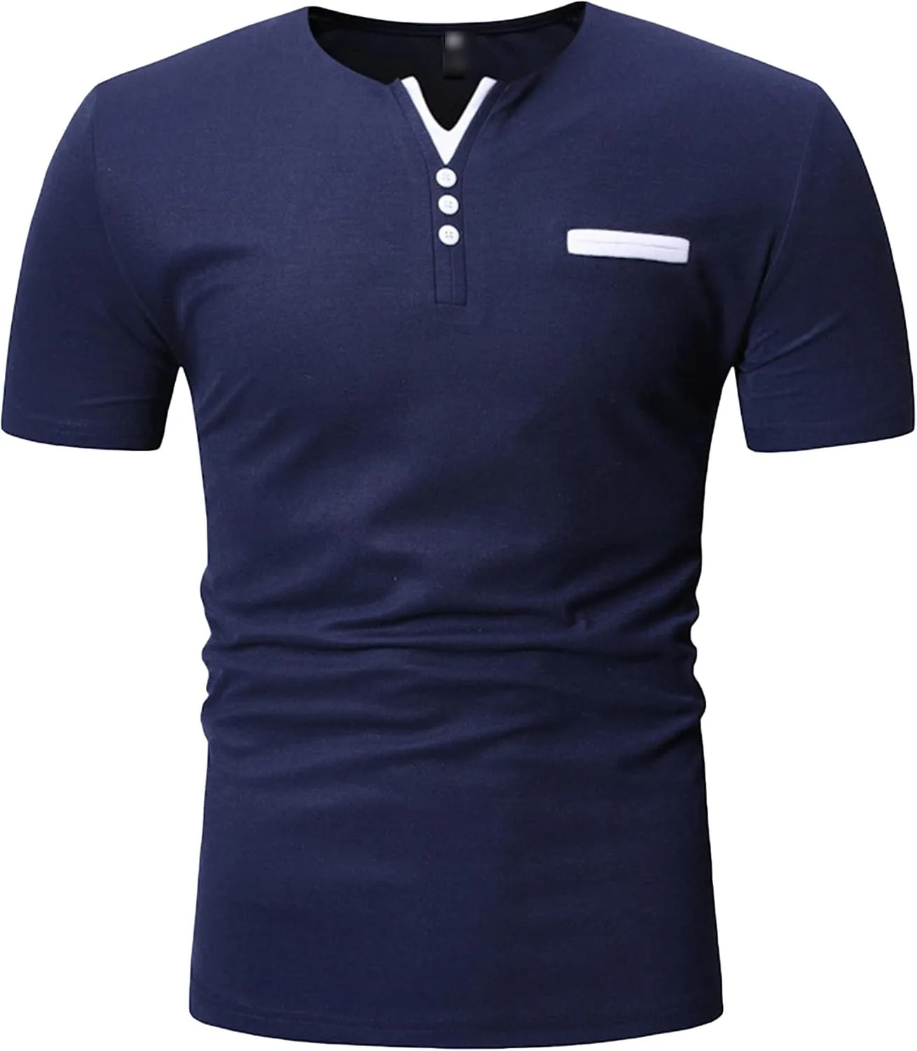 

Мужская футболка Henley с коротким рукавом, Slim Fit, хлопок, V-образный вырез Maiyifu-GJ