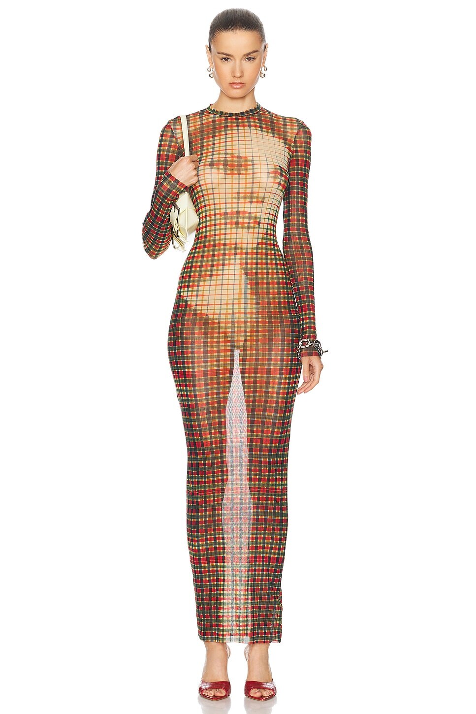 

Длинное платье в клетку тартан Jean Paul Gaultier, цвет Sepia, Yellow, Blue & Red