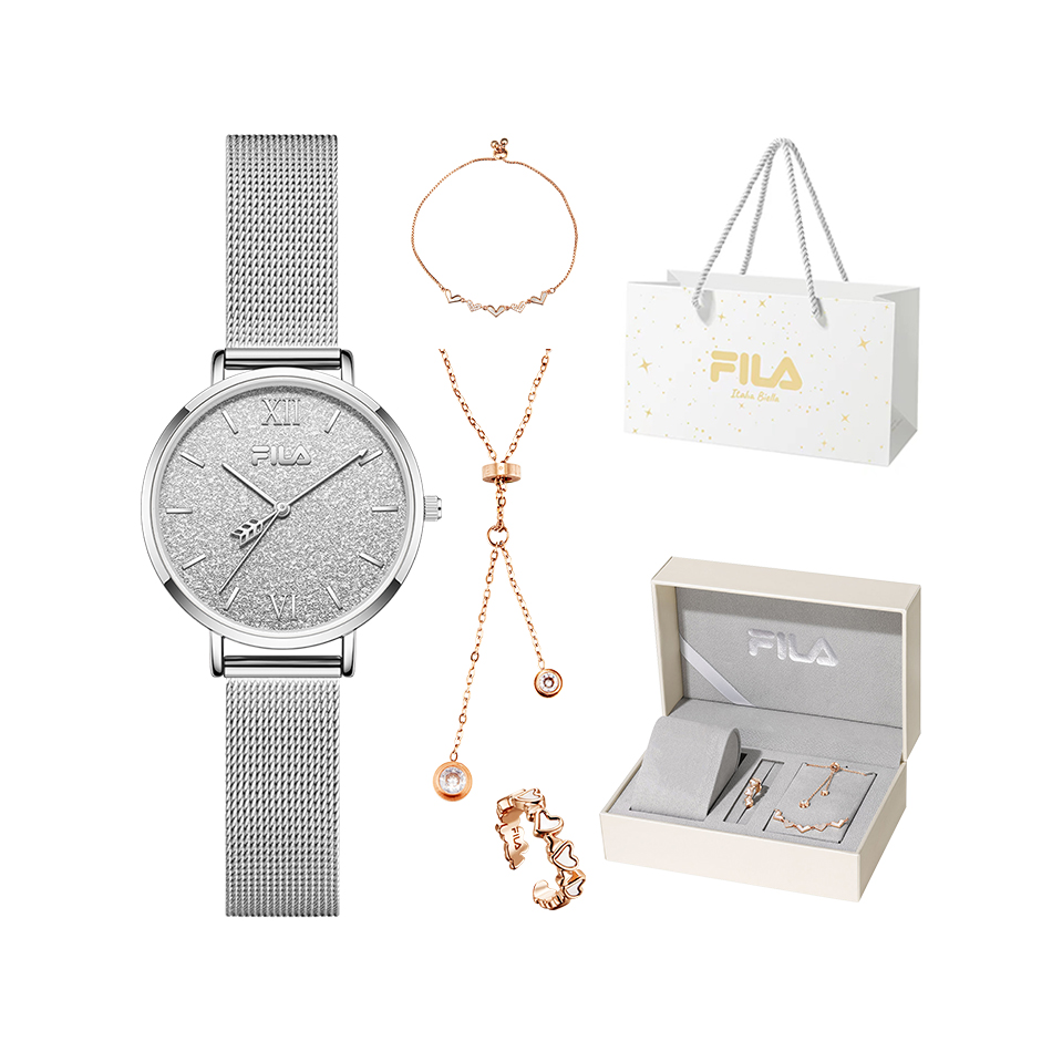 

FILA Часы Cupid's Arrow Baby's Breath Wrist Watch Quartz Movement Stainless Steel Strap Rose Gold Watch Dial Women's Watch, [Elegant Silver]6559-105