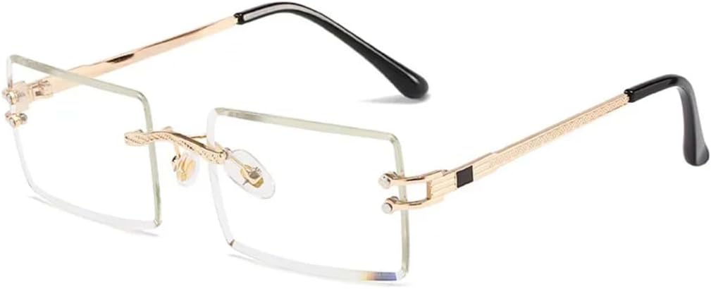 

Солнцезащитные очки без оправы прямоугольной формы для женщин, модные очки без оправы квадратной формы для мужчин, сверхлегкие, с защитой от УФ-излучения UV400 TVTBBVV, Gold Clear