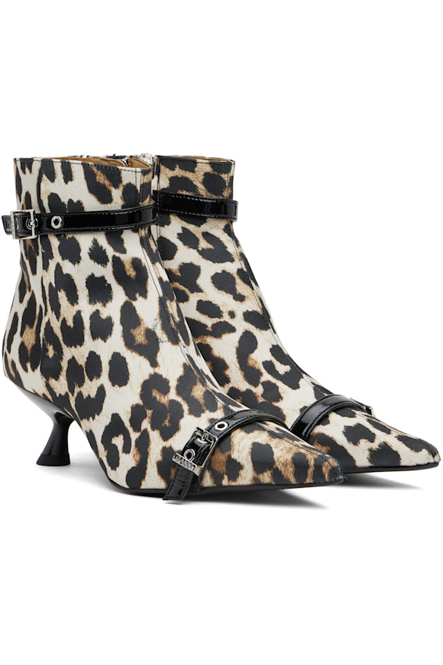 Сатиновые ботильоны с отверстиями для шнуровки на каблуке kitten heel Ganni, цвет leopard — фото 4