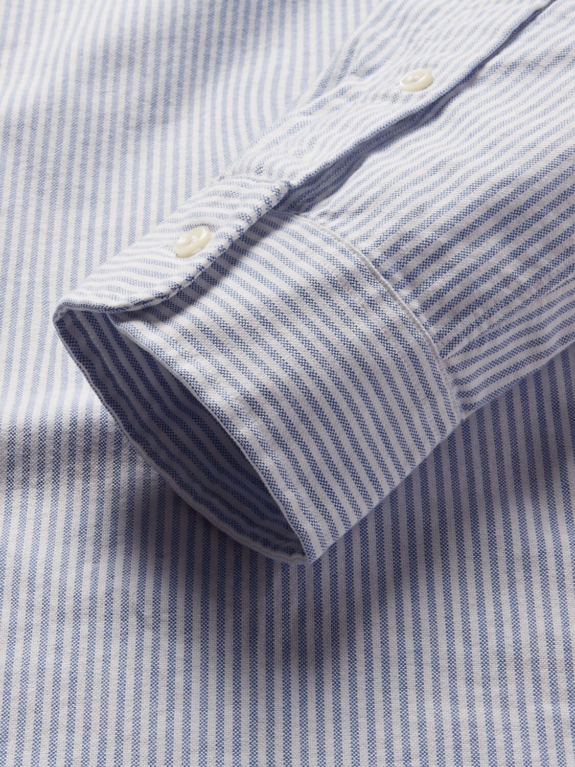Приталенная хлопковая оксфордская рубашка в полоску POLO RALPH LAUREN, синий — фото 3