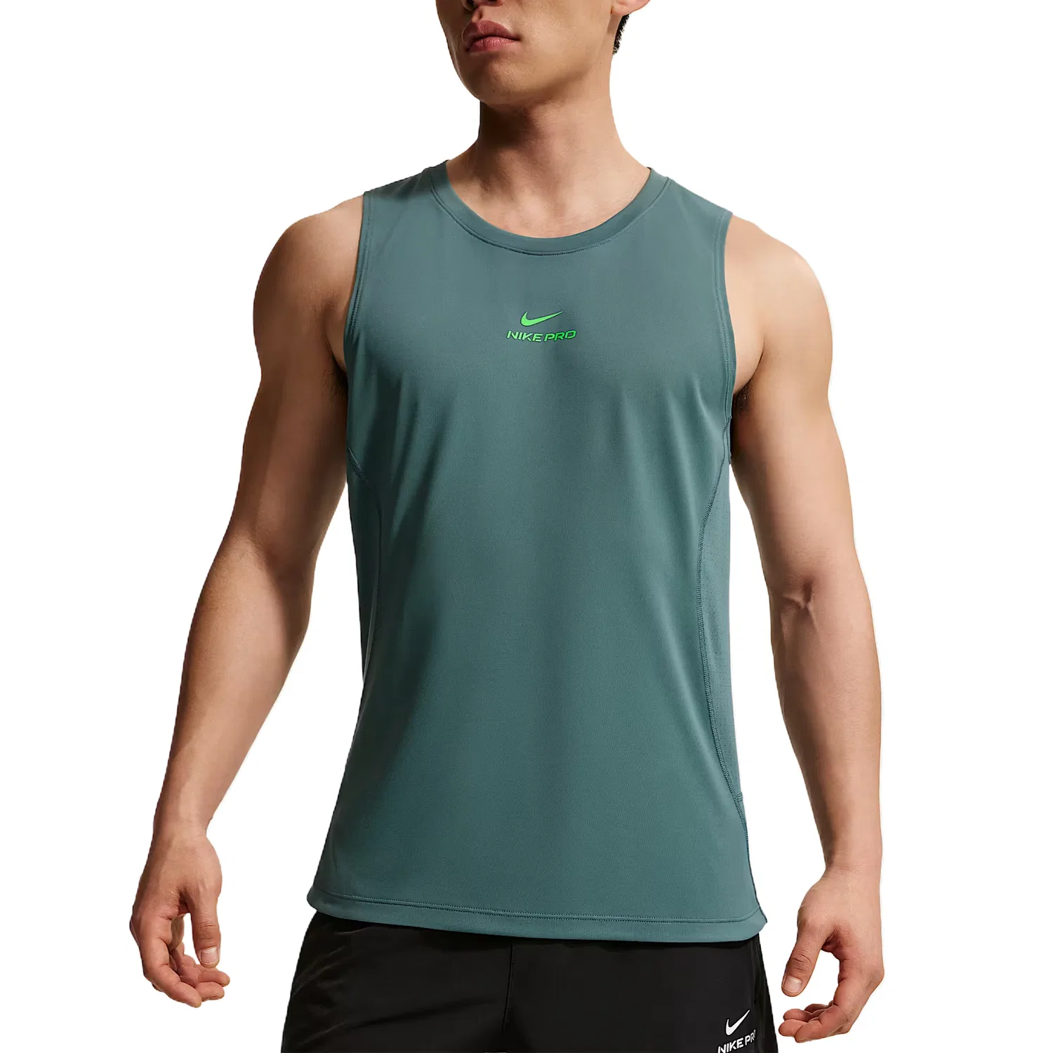 Майка Dri Fit мужская, цвет Mineral Slate/Green Base, вырез горловины Crew Neck, умеренная Nike, Mineral Slate/Green Base Color