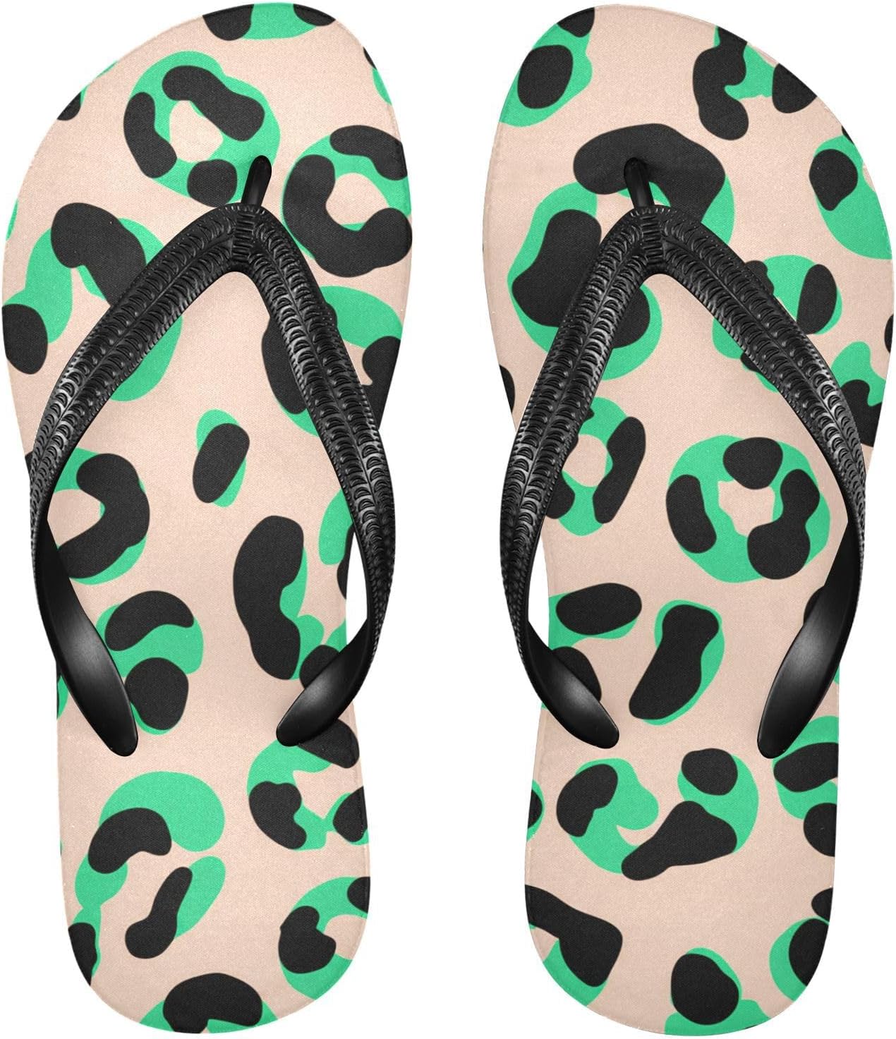 

Женские и мужские пляжные шлепанцы Black Green Leopard, летние повседневные сандалии для душа 20861806 Kfbe