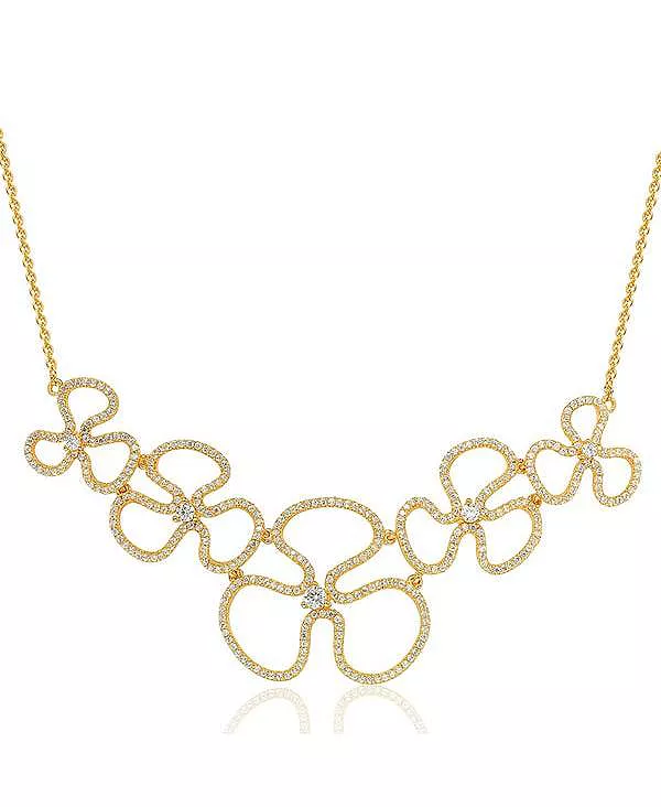 

Тонкое ожерелье-нагрудник с подвеской в виде цветка от Suzy Levian из стерлингового серебра с кубическим цирконием Suzy Levian New York, gold