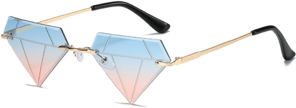 

Модные солнцезащитные очки без оправы в форме ромба для женщин, очки «кошачий глаз» и треугольные солнцезащитные очки для мужчин, забавные очки для вечеринок, женские очки TYUVIVO, Gold Blue Pink