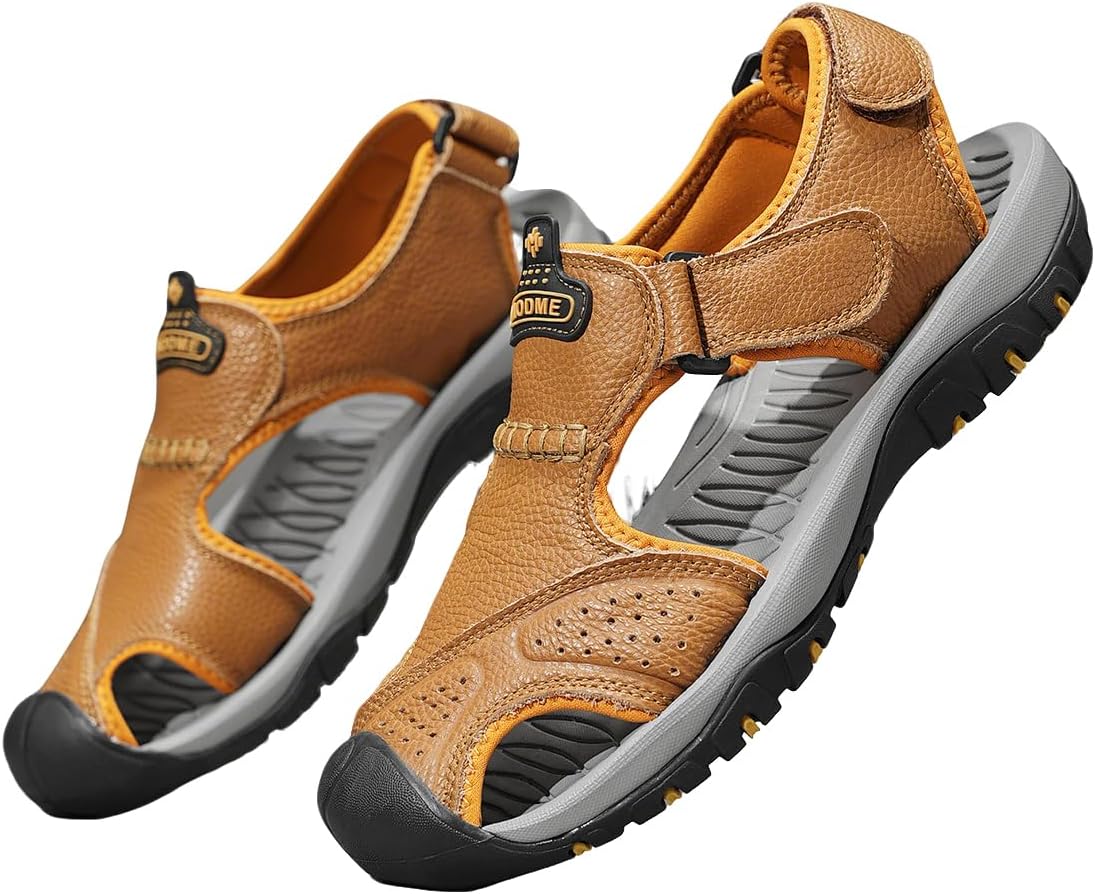 

Мужские кожаные сандалии для рыбалки с закрытым носком, с регулируемым ремешком, для прогулок на открытом воздухе, пляжа, спорта и повседневного летнего ношения Modme, желтый