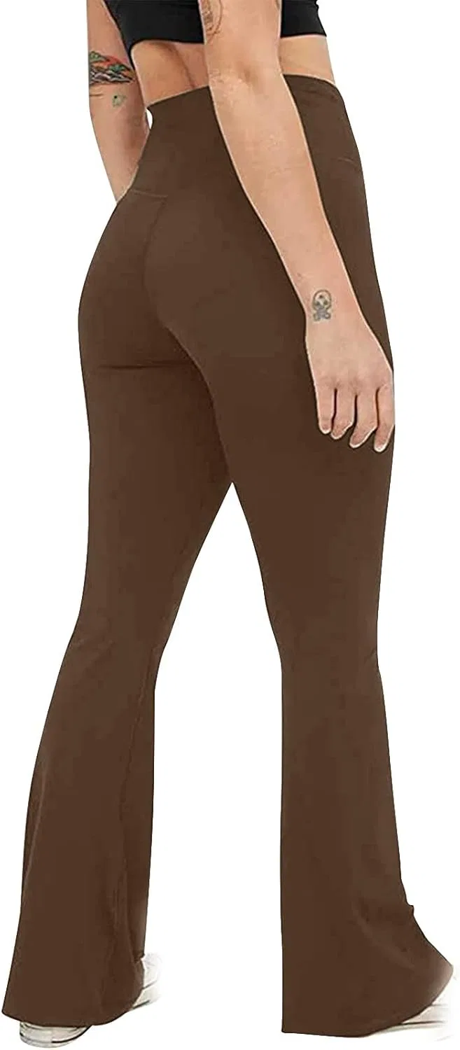 Женские брюки для йоги bootcut, высокие, с контролем живота, коричневый — фото 4