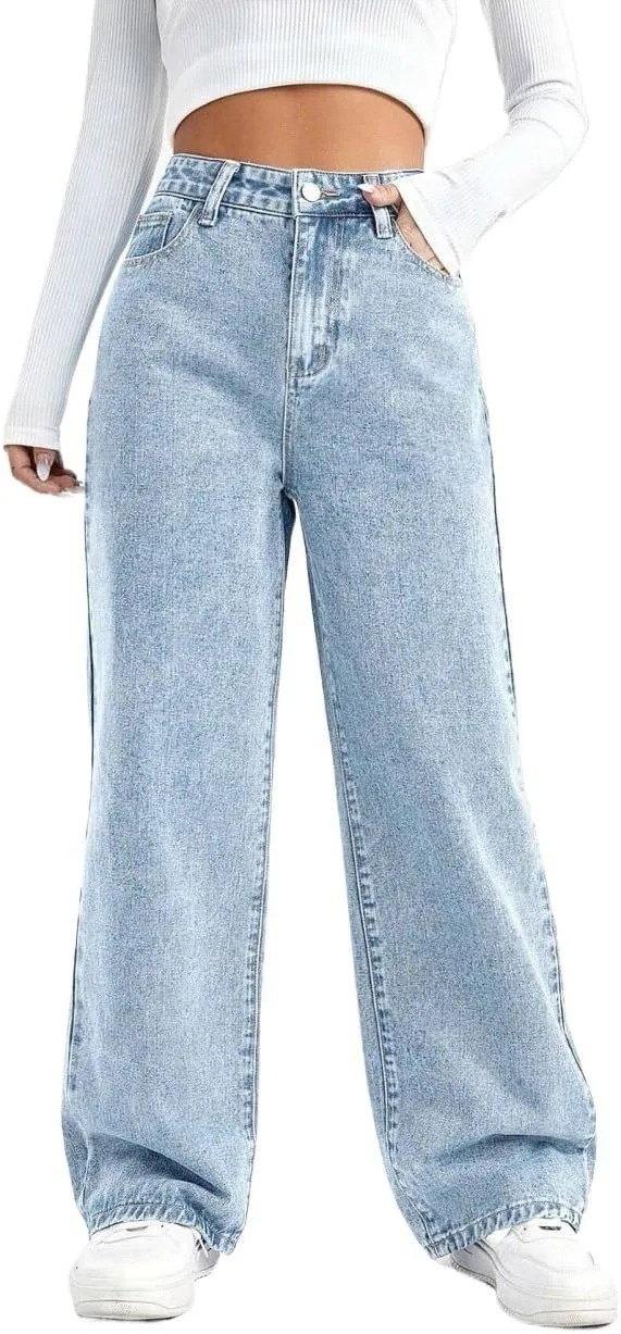 Женские классические джинсы Loose Fit с прямыми штанинами и карманами Generic, Light Wash