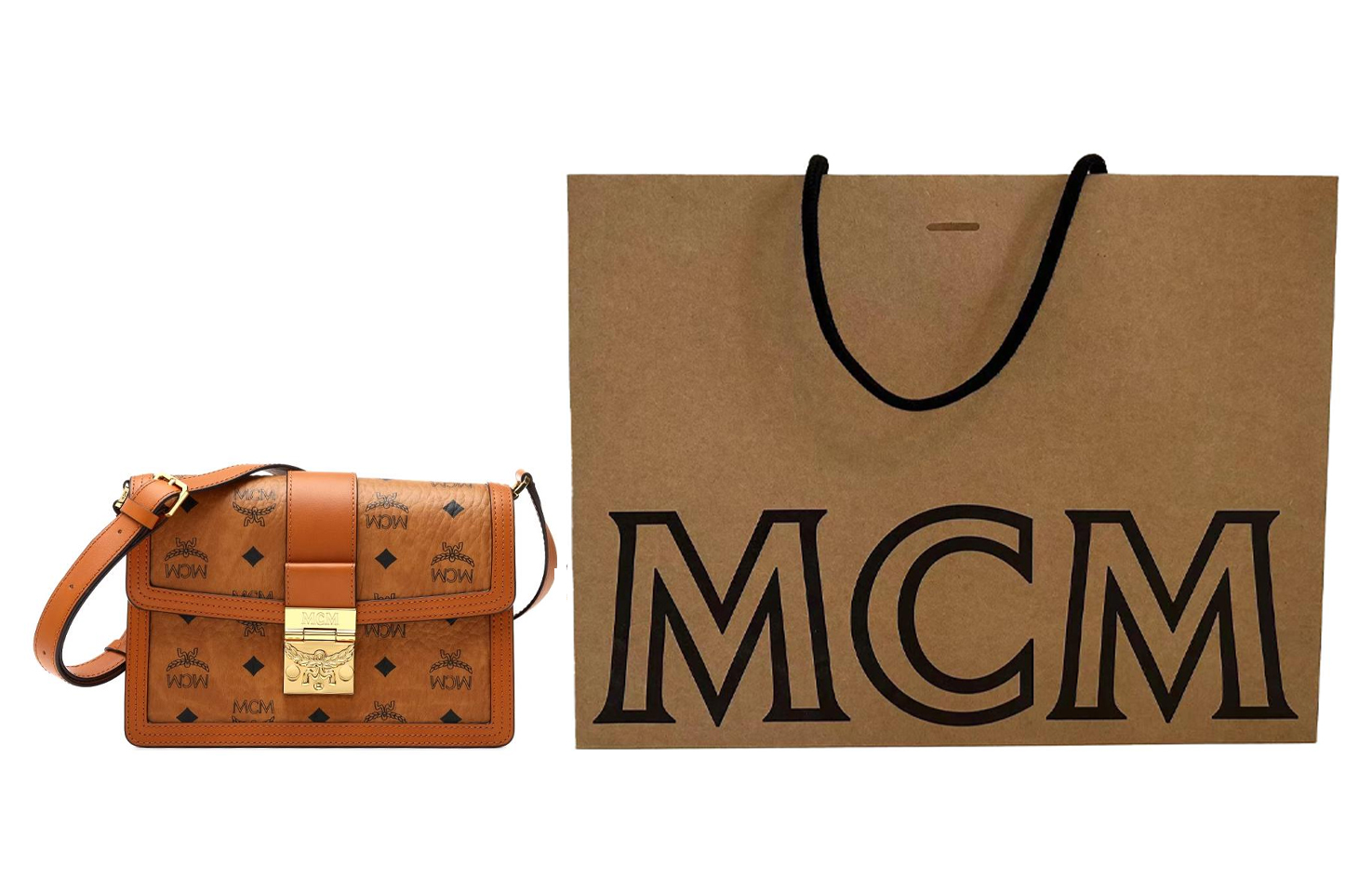 

MCM Сумка кросс-боди Tracy Visetos из прорезиненного хлопка с кожаной отделкой малая женская коньяк