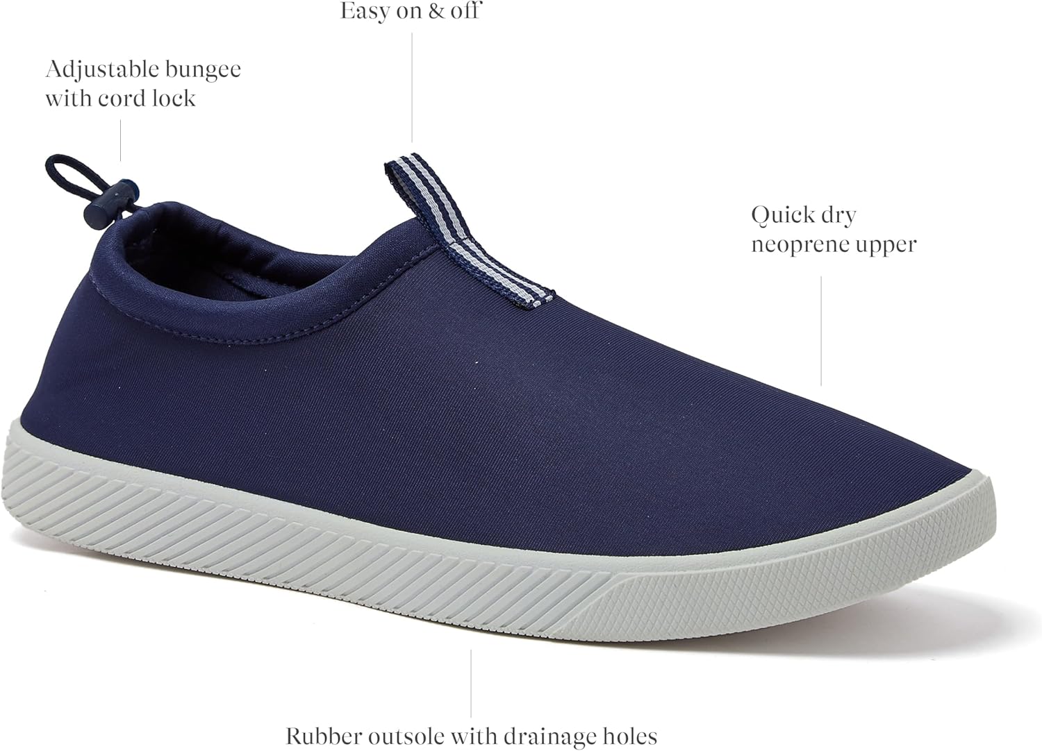 Мужские водные кроссовки Lands' End Slip On, спортивные водные кроссовки из неопрена с быстрой сушкой для пляжа, бассейна или реки с дренажными отверстиями, темно-синий или черный, размер 7-15, водные кроссовки для мужчин — фото 2