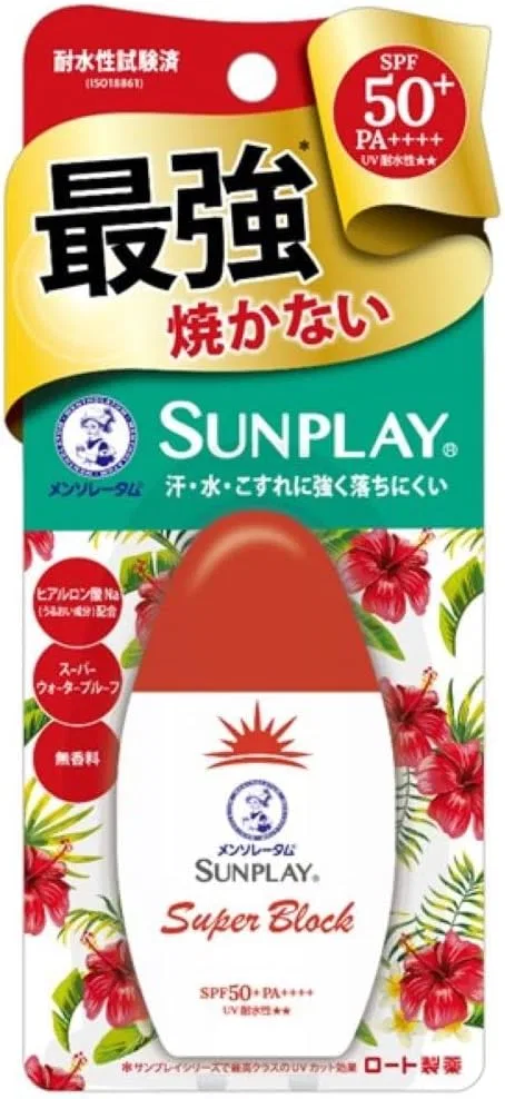 Солнцезащитный крем Sunplay Super Block SPF50+ PA+++, Mentholatum, 30 г, красный
