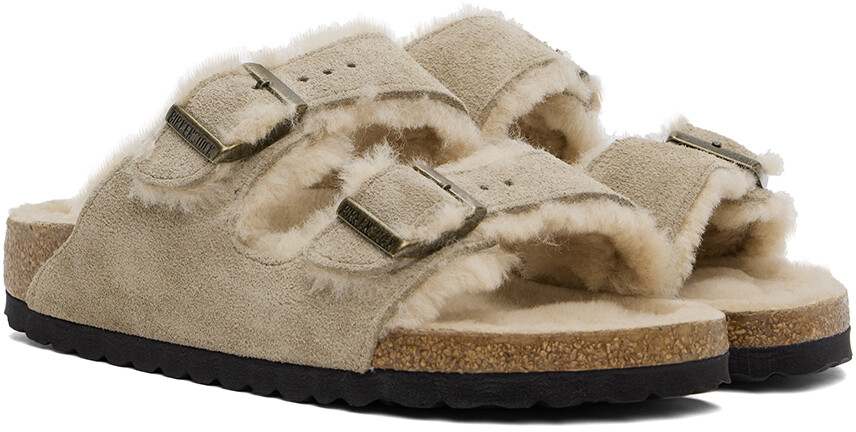 Узкие сандалии из овчины Arizona Birkenstock, Taupe — фото 4