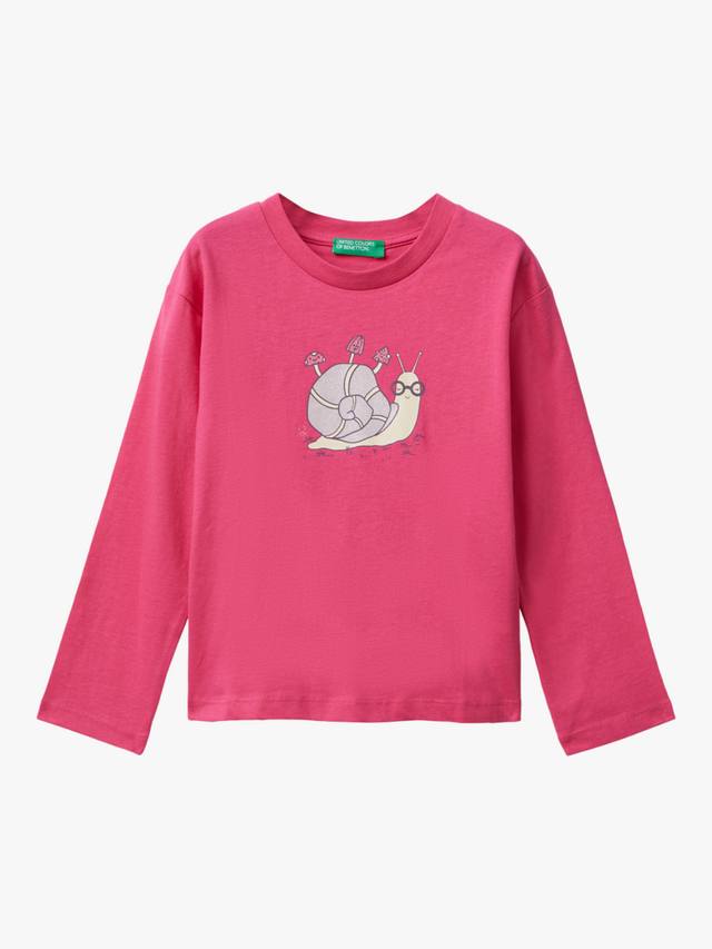 

Детская футболка с длинным рукавом и принтом улитки из хлопка Benetton, Pink
