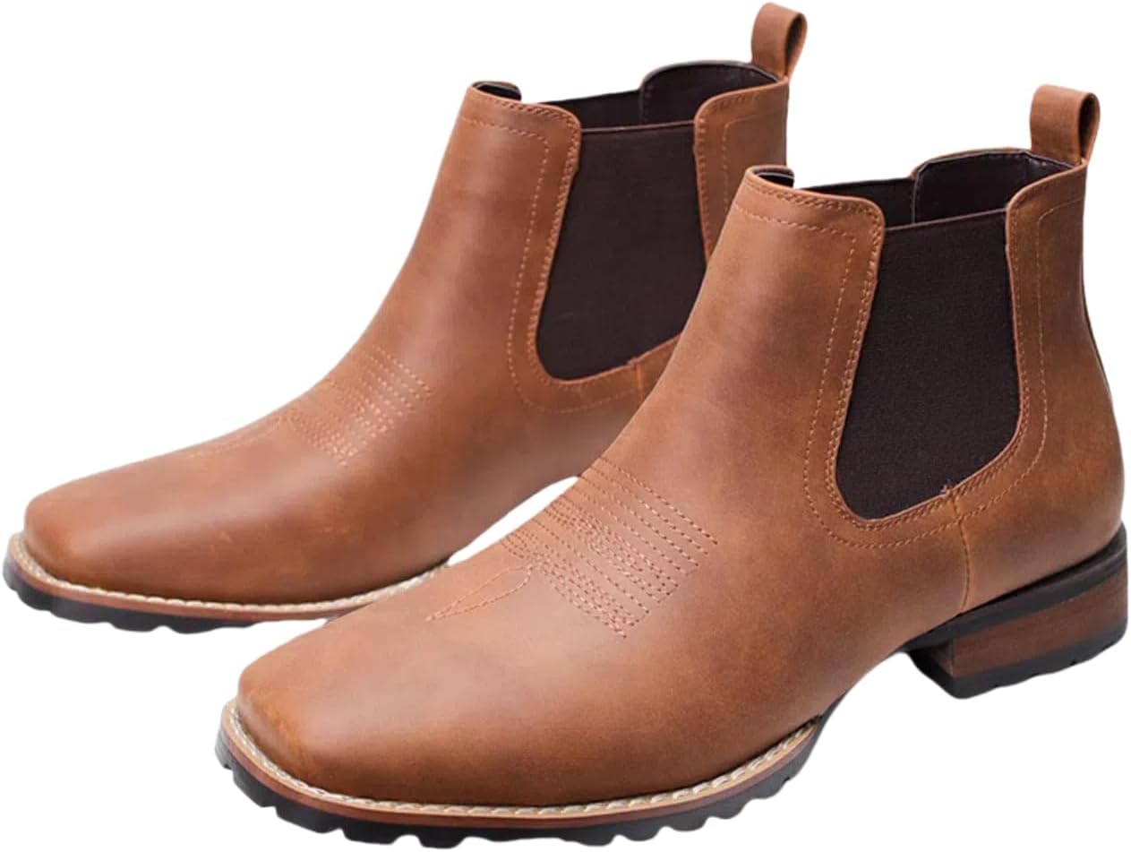 

Мужские ковбойские сапоги Abborora с винтажной вышивкой, западные сапоги, повседневная обувь, туфли без шнуровки, коричневый