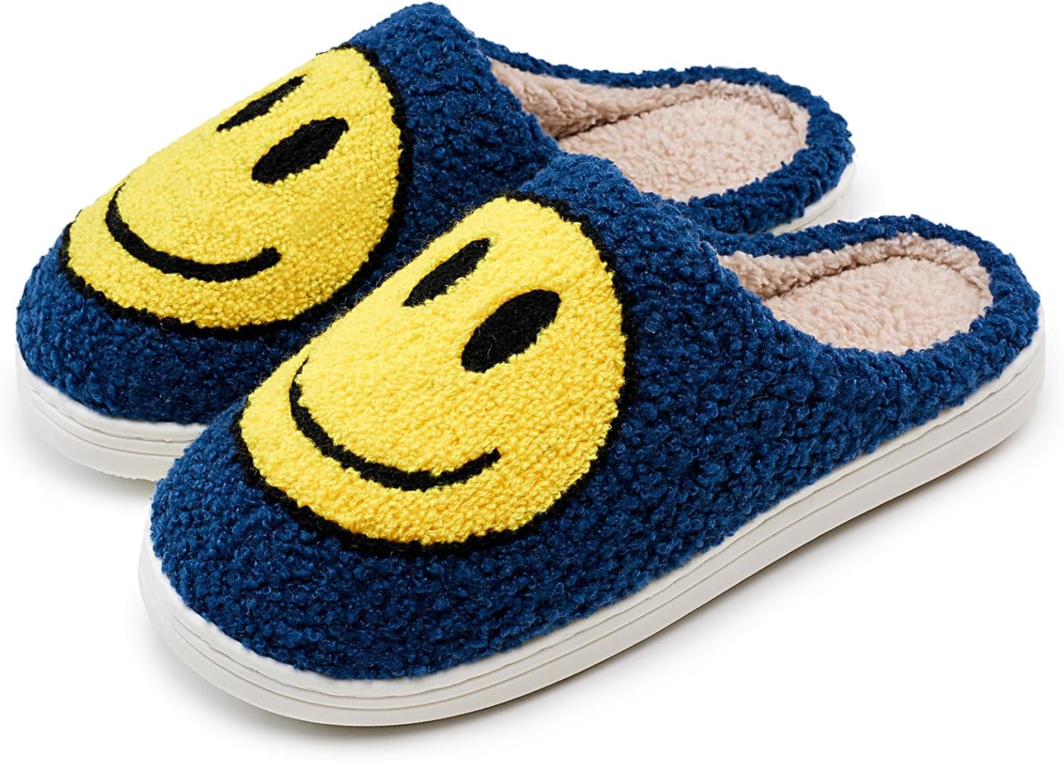 

Тапочки с улыбающимся лицом для женщин и мужчин, ретро, удобные, теплые, мягкие Miscloder, темно-синий